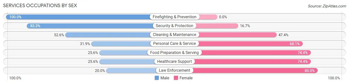 Services Occupations by Sex in Zip Code 19365