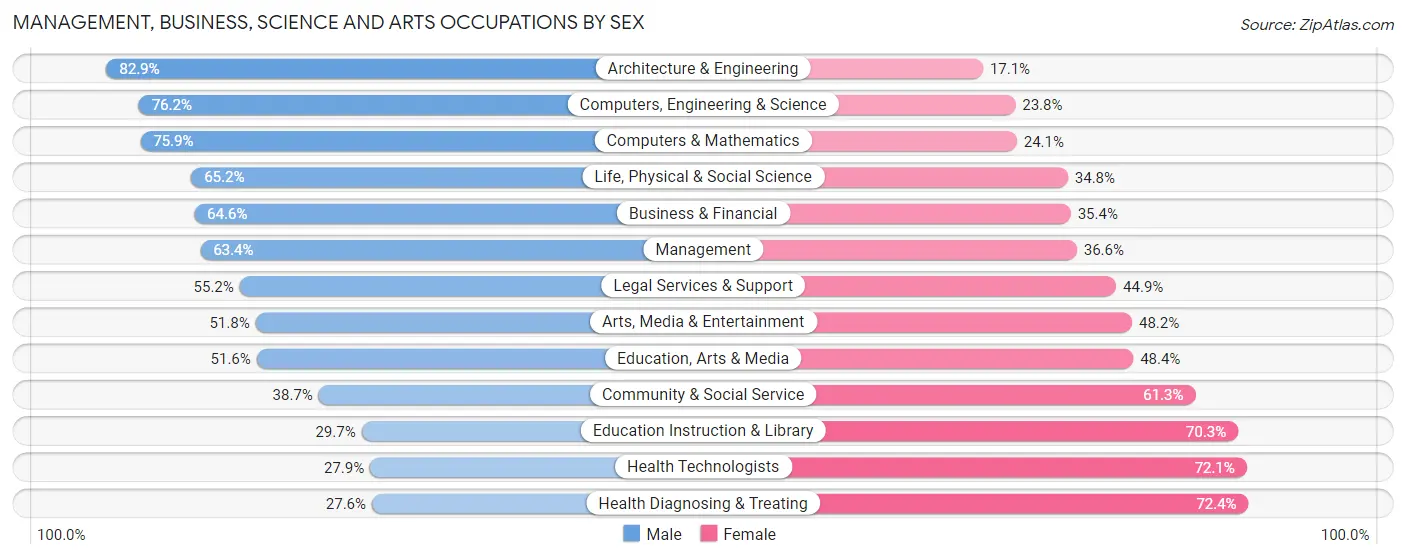 Management, Business, Science and Arts Occupations by Sex in Zip Code 19382