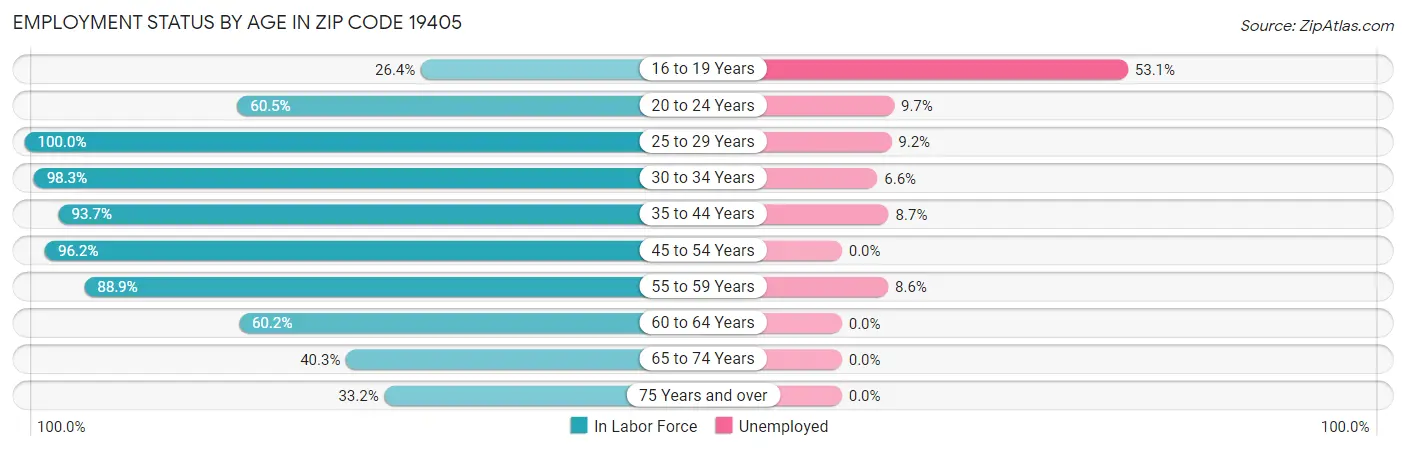 Employment Status by Age in Zip Code 19405