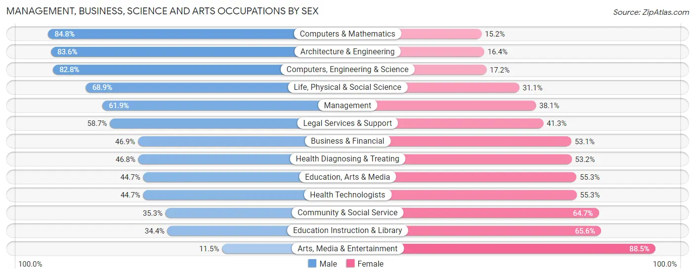 Management, Business, Science and Arts Occupations by Sex in Zip Code 19406