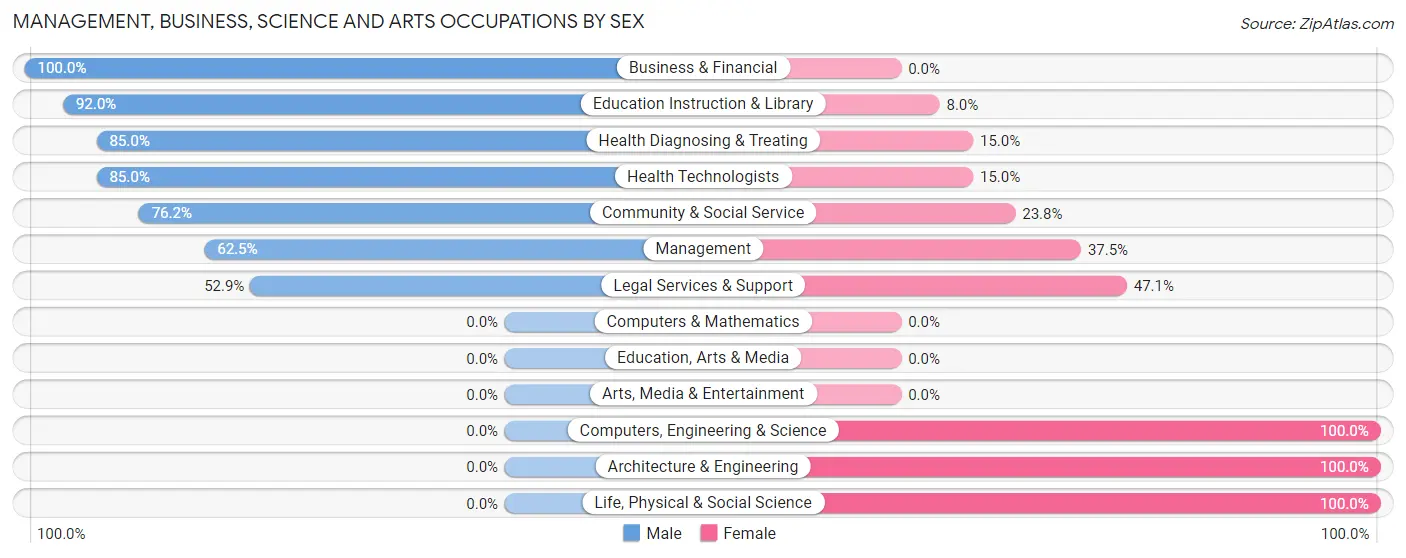 Management, Business, Science and Arts Occupations by Sex in Zip Code 19437