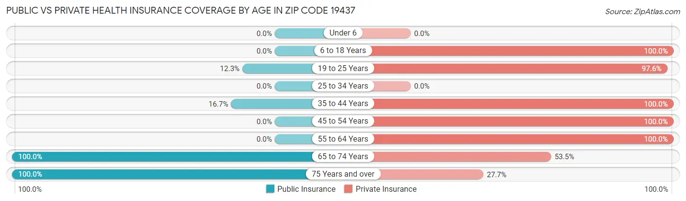 Public vs Private Health Insurance Coverage by Age in Zip Code 19437