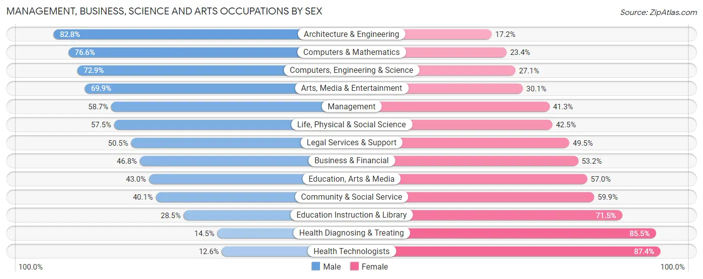 Management, Business, Science and Arts Occupations by Sex in Zip Code 19446
