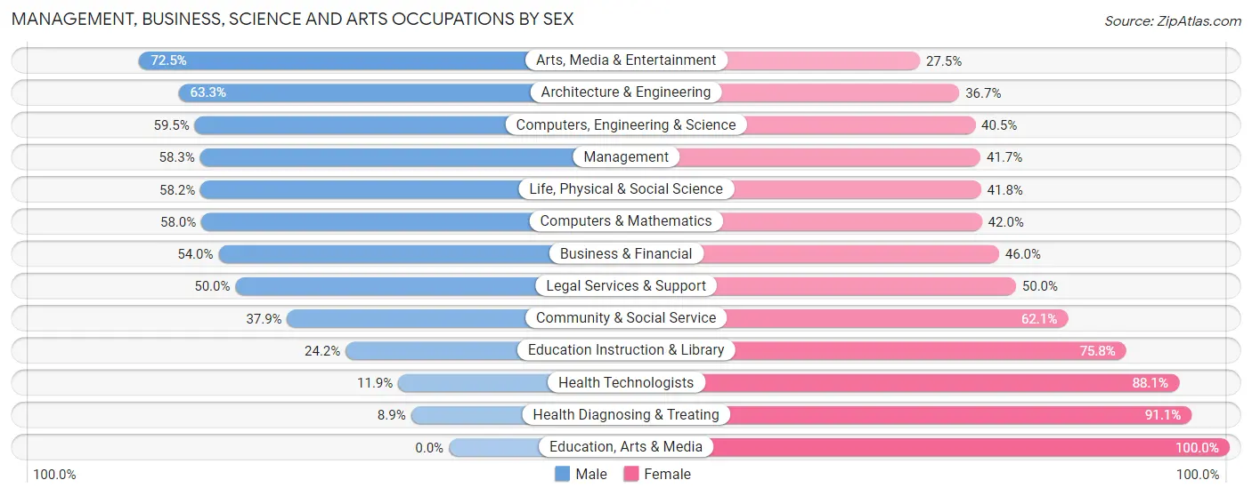 Management, Business, Science and Arts Occupations by Sex in Zip Code 19504