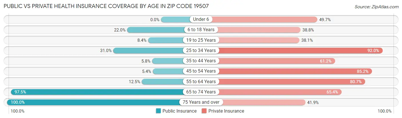 Public vs Private Health Insurance Coverage by Age in Zip Code 19507