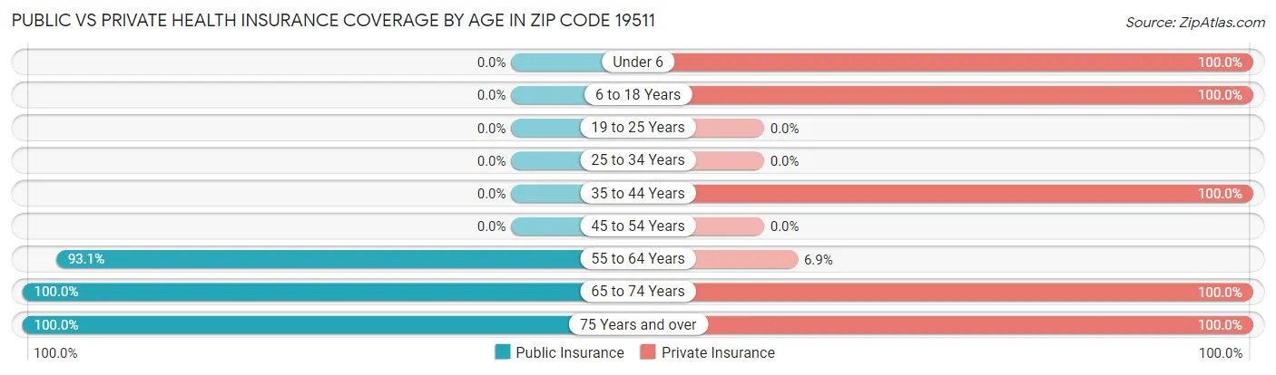 Public vs Private Health Insurance Coverage by Age in Zip Code 19511