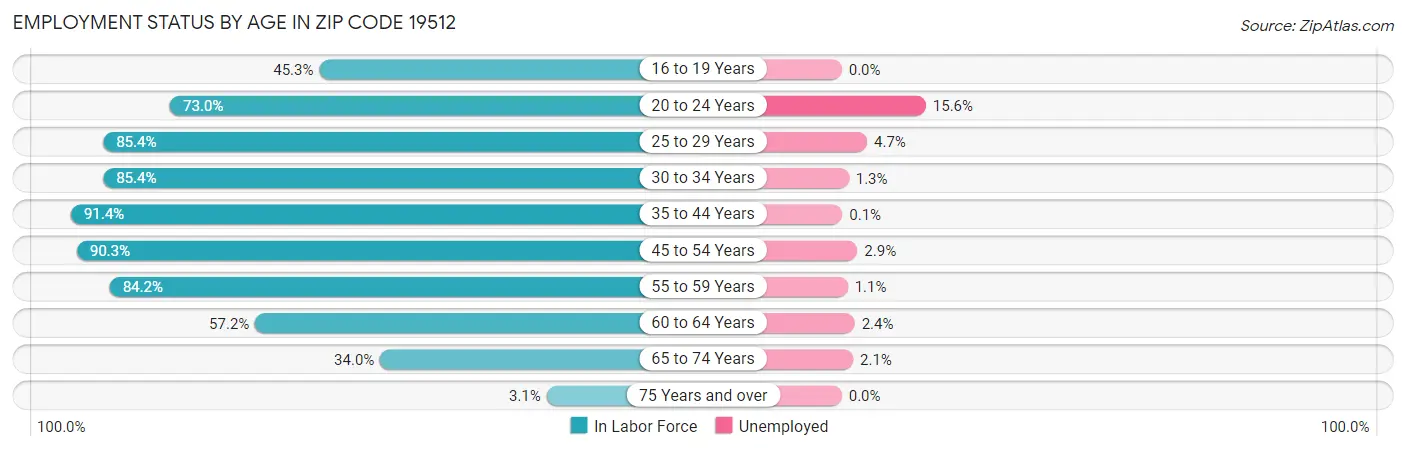 Employment Status by Age in Zip Code 19512
