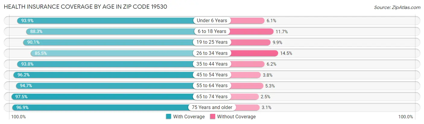 Health Insurance Coverage by Age in Zip Code 19530