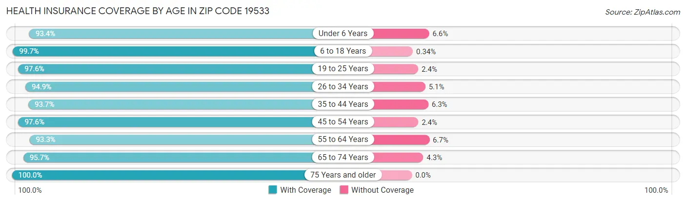 Health Insurance Coverage by Age in Zip Code 19533