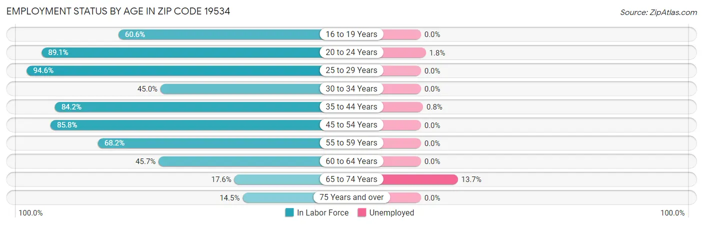 Employment Status by Age in Zip Code 19534