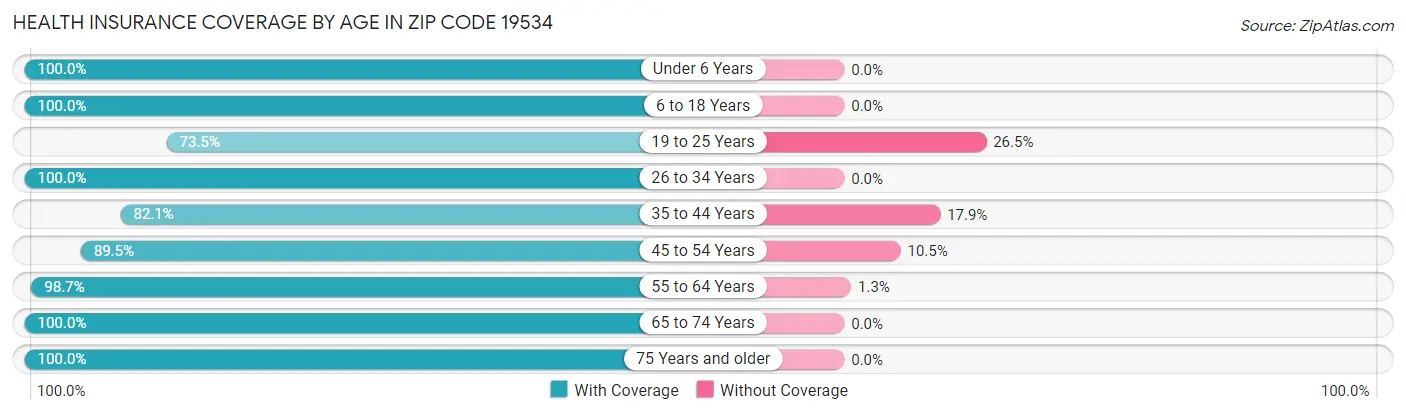 Health Insurance Coverage by Age in Zip Code 19534