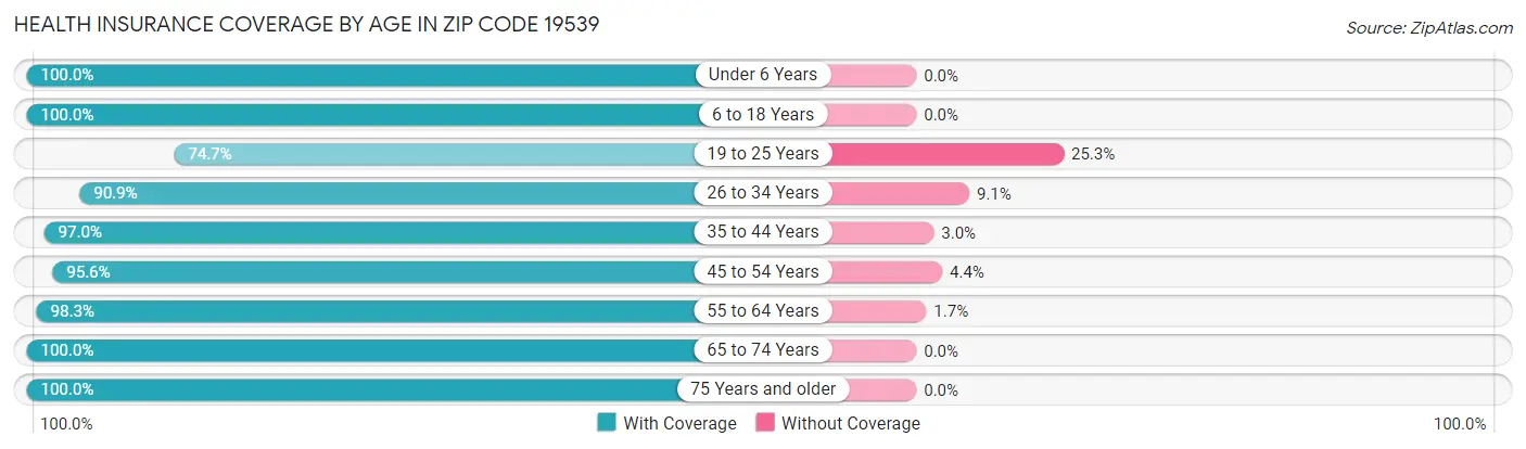 Health Insurance Coverage by Age in Zip Code 19539