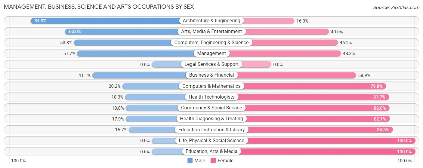 Management, Business, Science and Arts Occupations by Sex in Zip Code 19539