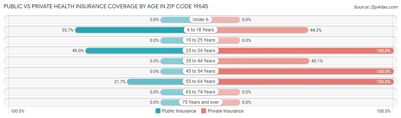 Public vs Private Health Insurance Coverage by Age in Zip Code 19545