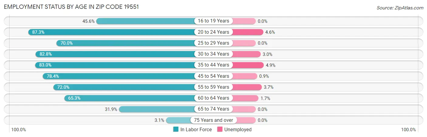 Employment Status by Age in Zip Code 19551