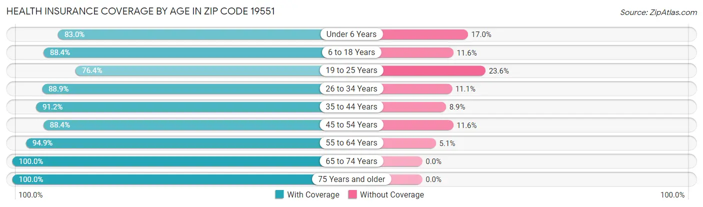 Health Insurance Coverage by Age in Zip Code 19551