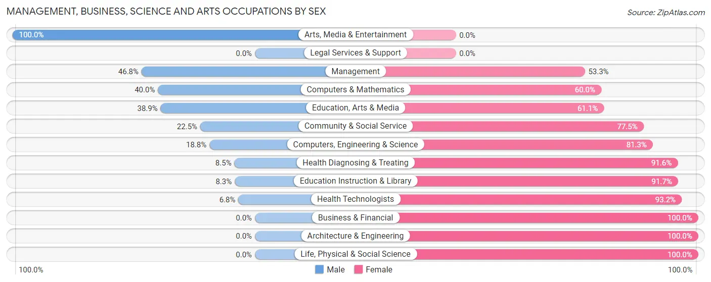 Management, Business, Science and Arts Occupations by Sex in Zip Code 19562