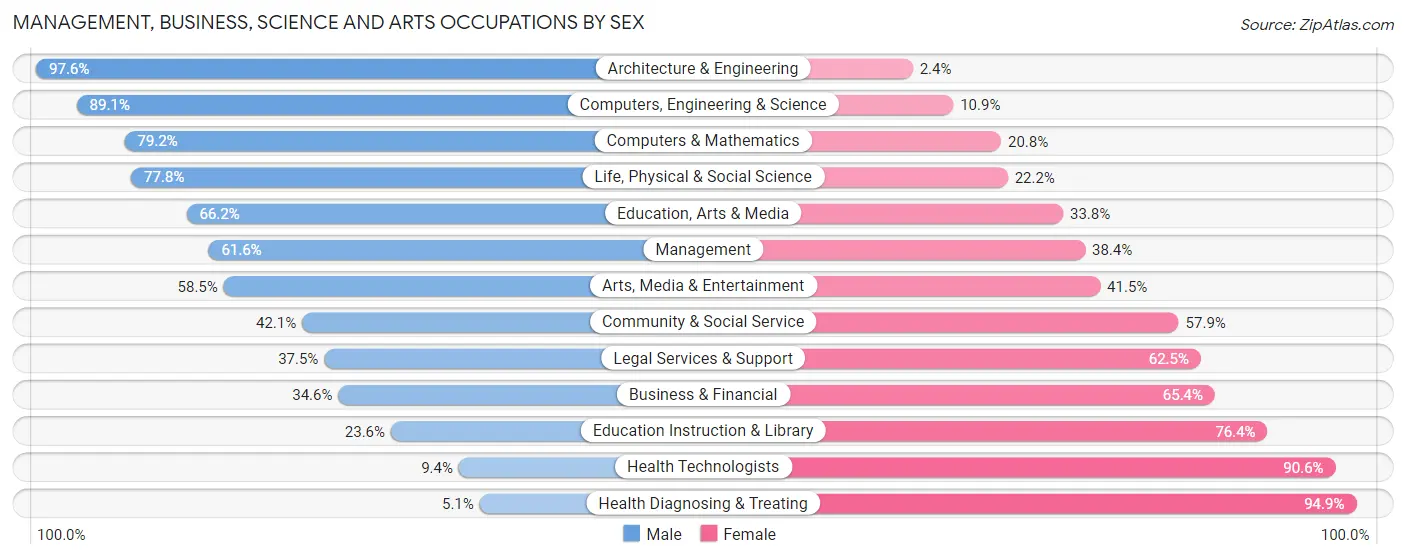 Management, Business, Science and Arts Occupations by Sex in Zip Code 19565