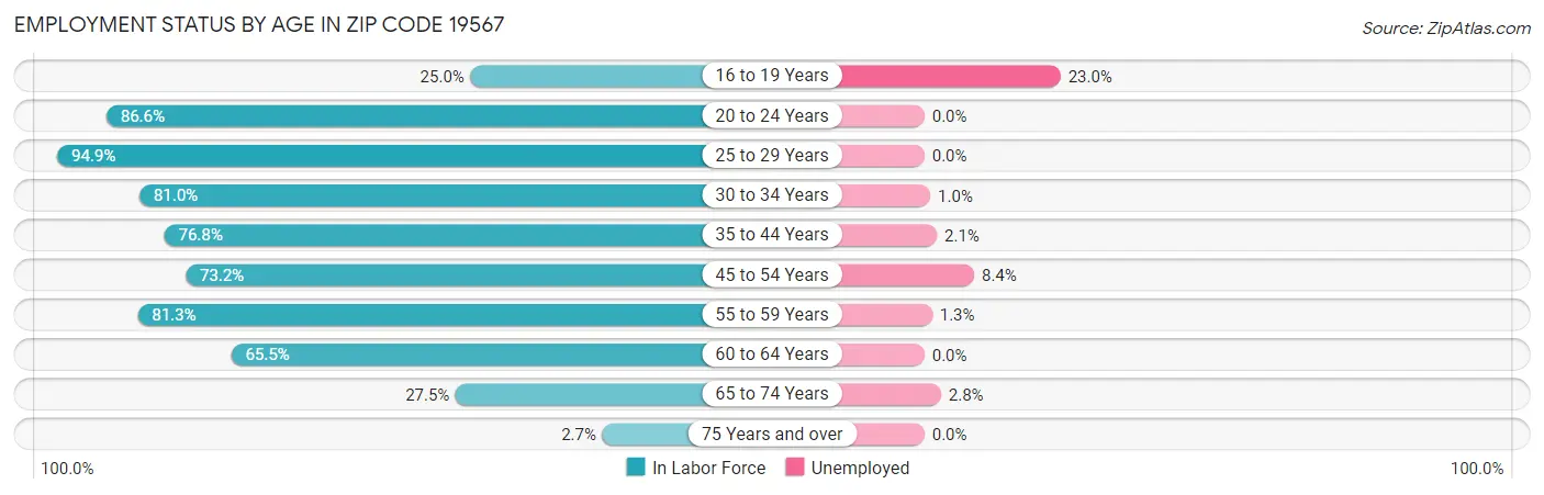 Employment Status by Age in Zip Code 19567