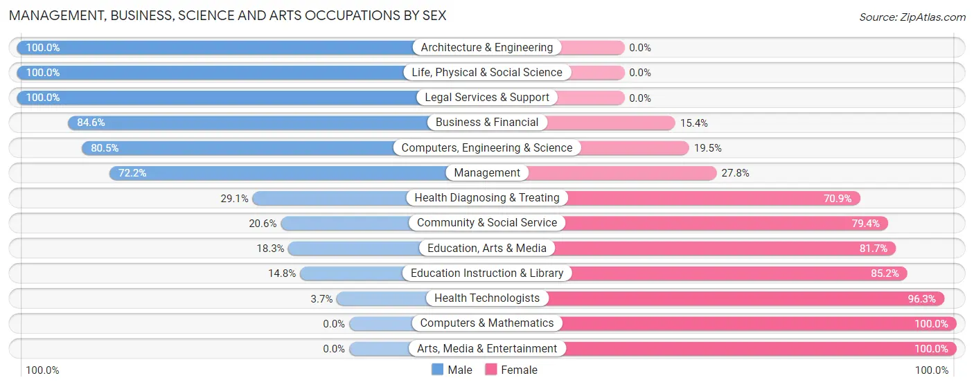Management, Business, Science and Arts Occupations by Sex in Zip Code 19602