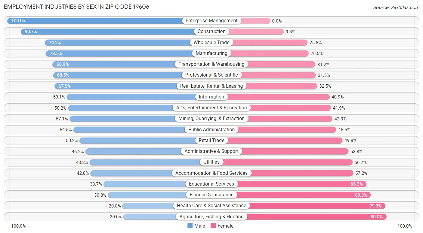 Employment Industries by Sex in Zip Code 19606