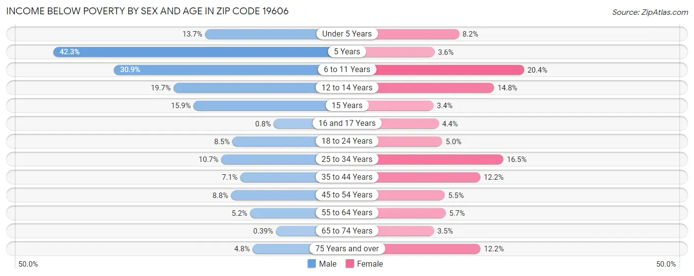 Income Below Poverty by Sex and Age in Zip Code 19606