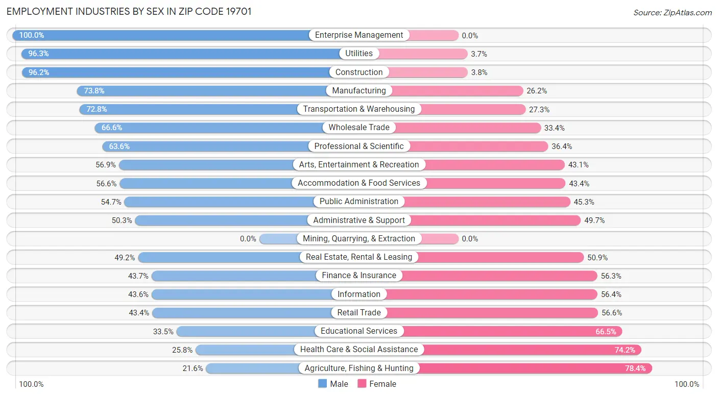 Employment Industries by Sex in Zip Code 19701