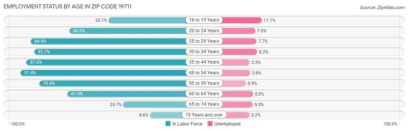 Employment Status by Age in Zip Code 19711