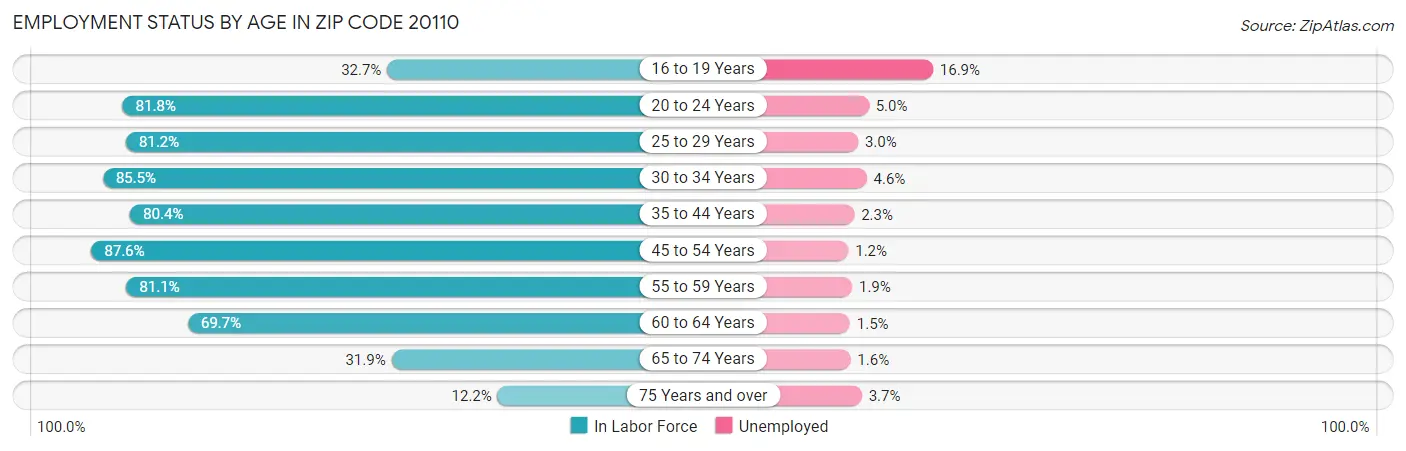 Employment Status by Age in Zip Code 20110