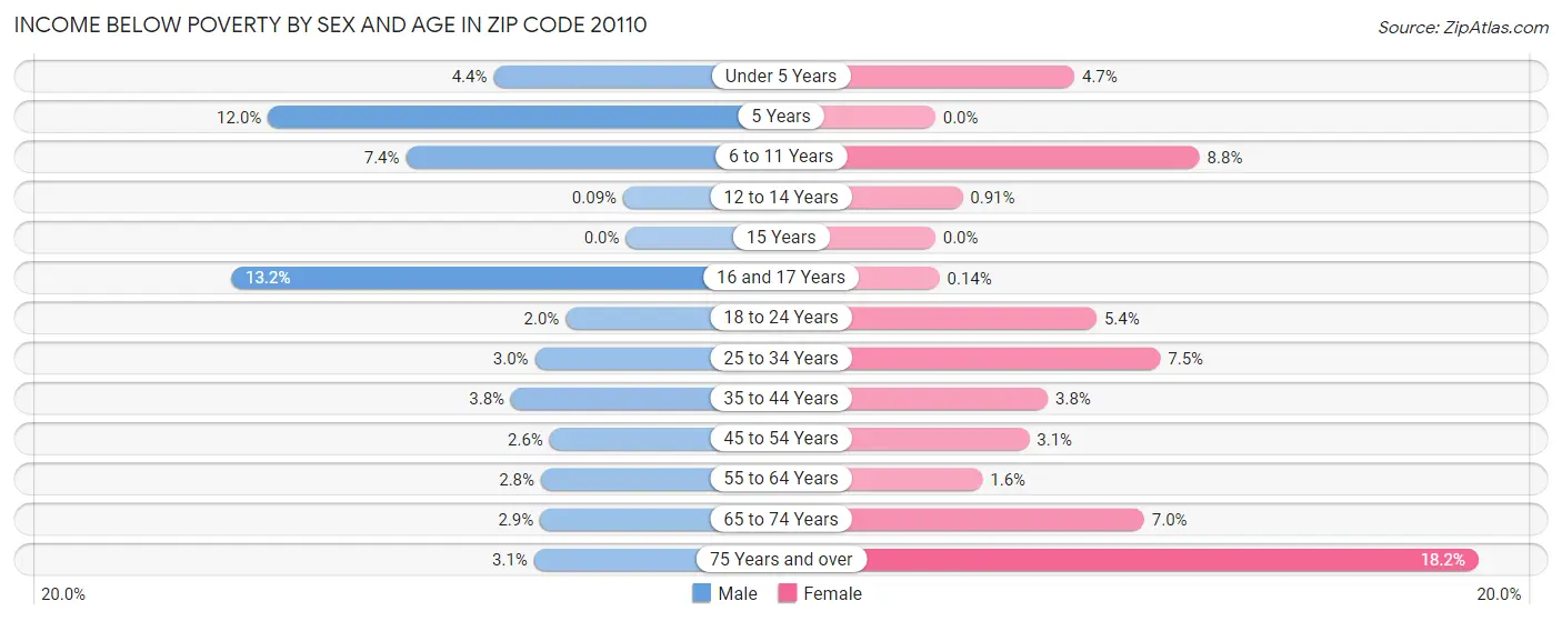 Income Below Poverty by Sex and Age in Zip Code 20110