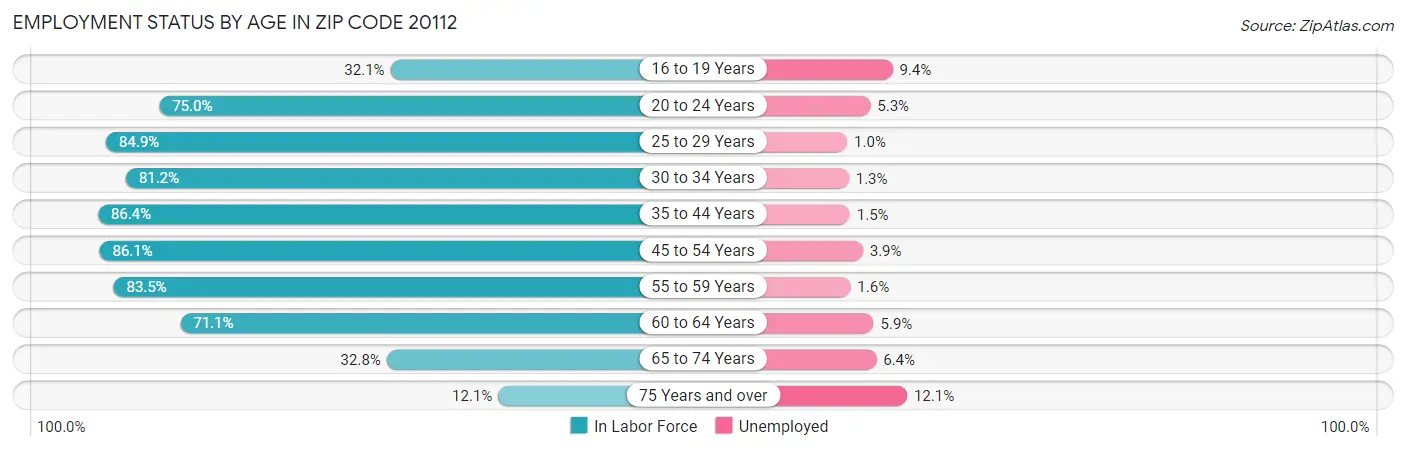 Employment Status by Age in Zip Code 20112
