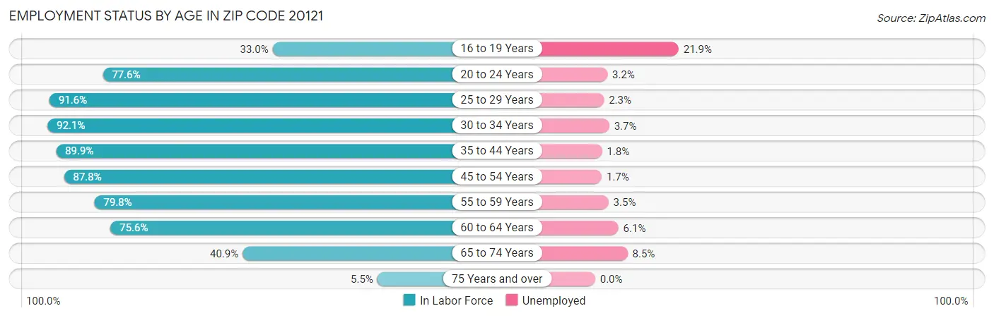 Employment Status by Age in Zip Code 20121