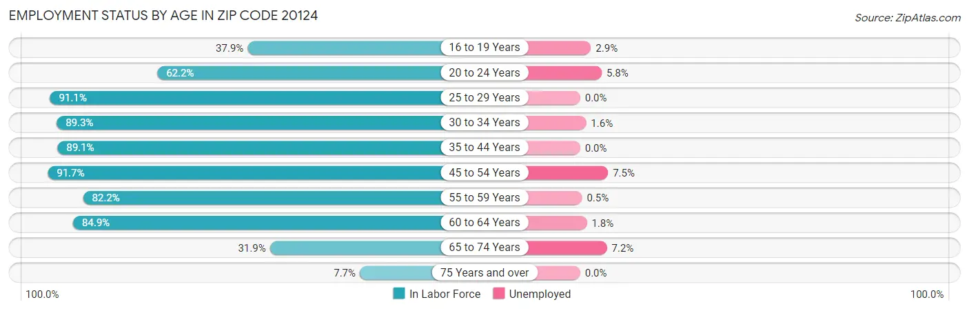 Employment Status by Age in Zip Code 20124