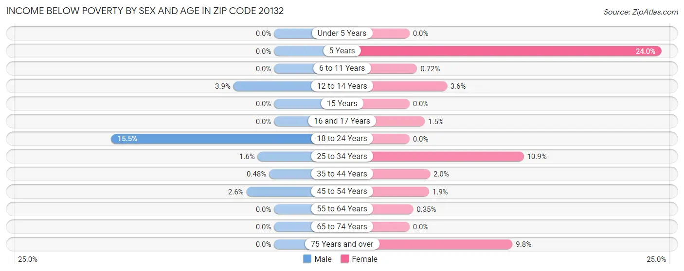 Income Below Poverty by Sex and Age in Zip Code 20132