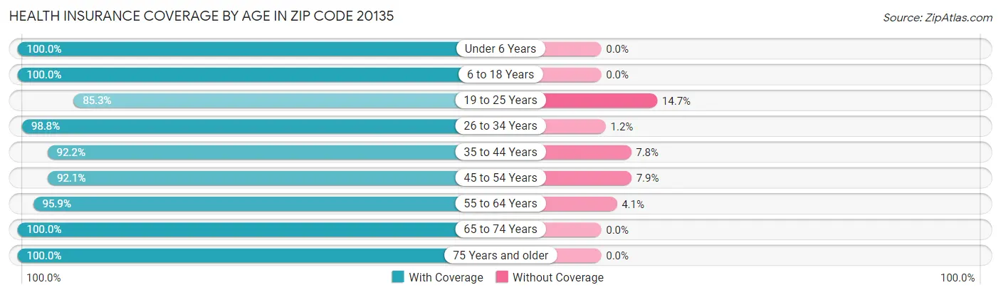 Health Insurance Coverage by Age in Zip Code 20135