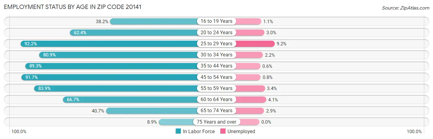 Employment Status by Age in Zip Code 20141