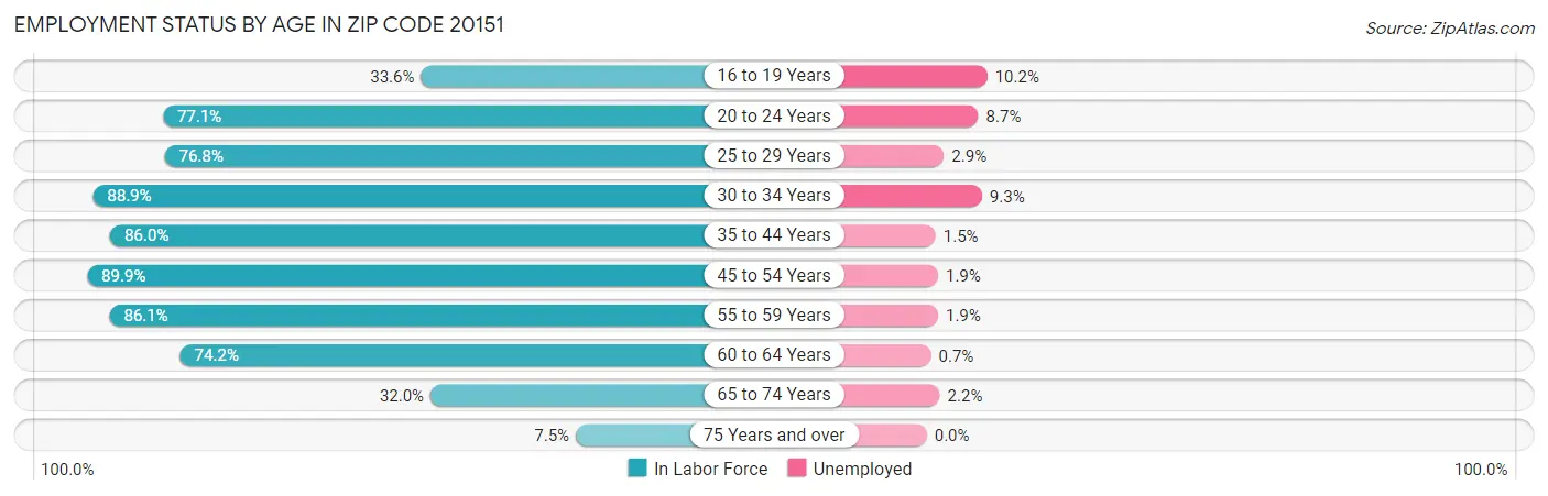 Employment Status by Age in Zip Code 20151