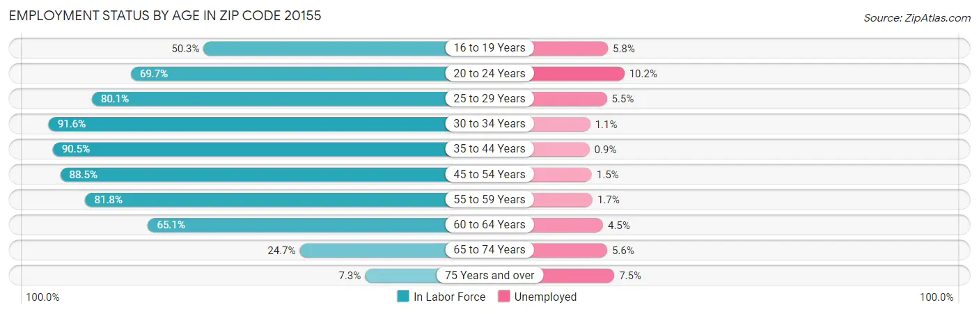 Employment Status by Age in Zip Code 20155