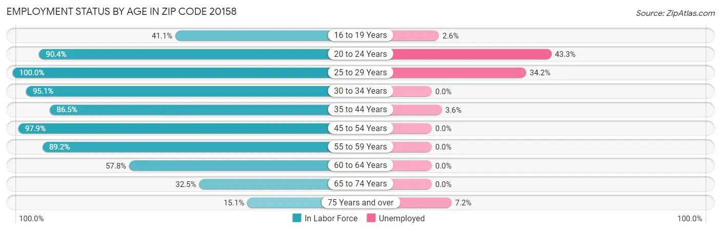 Employment Status by Age in Zip Code 20158