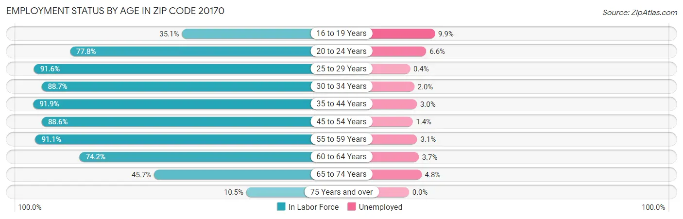 Employment Status by Age in Zip Code 20170