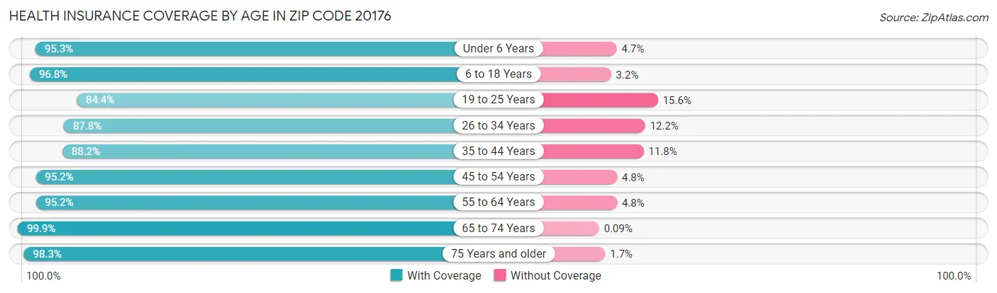 Health Insurance Coverage by Age in Zip Code 20176