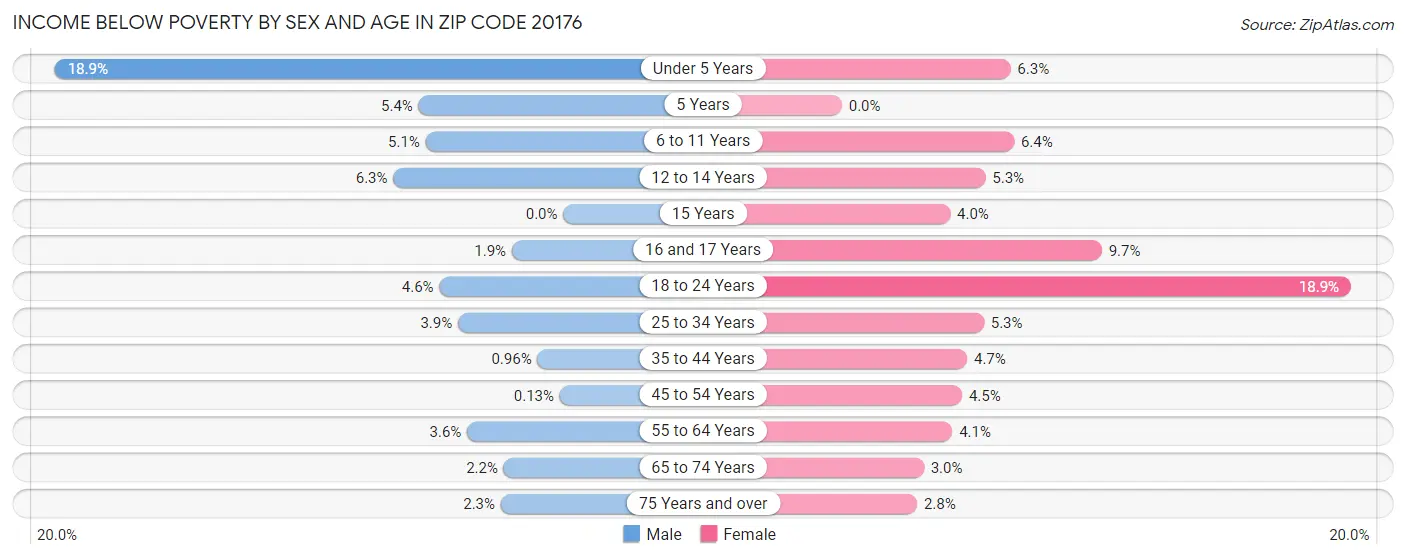 Income Below Poverty by Sex and Age in Zip Code 20176