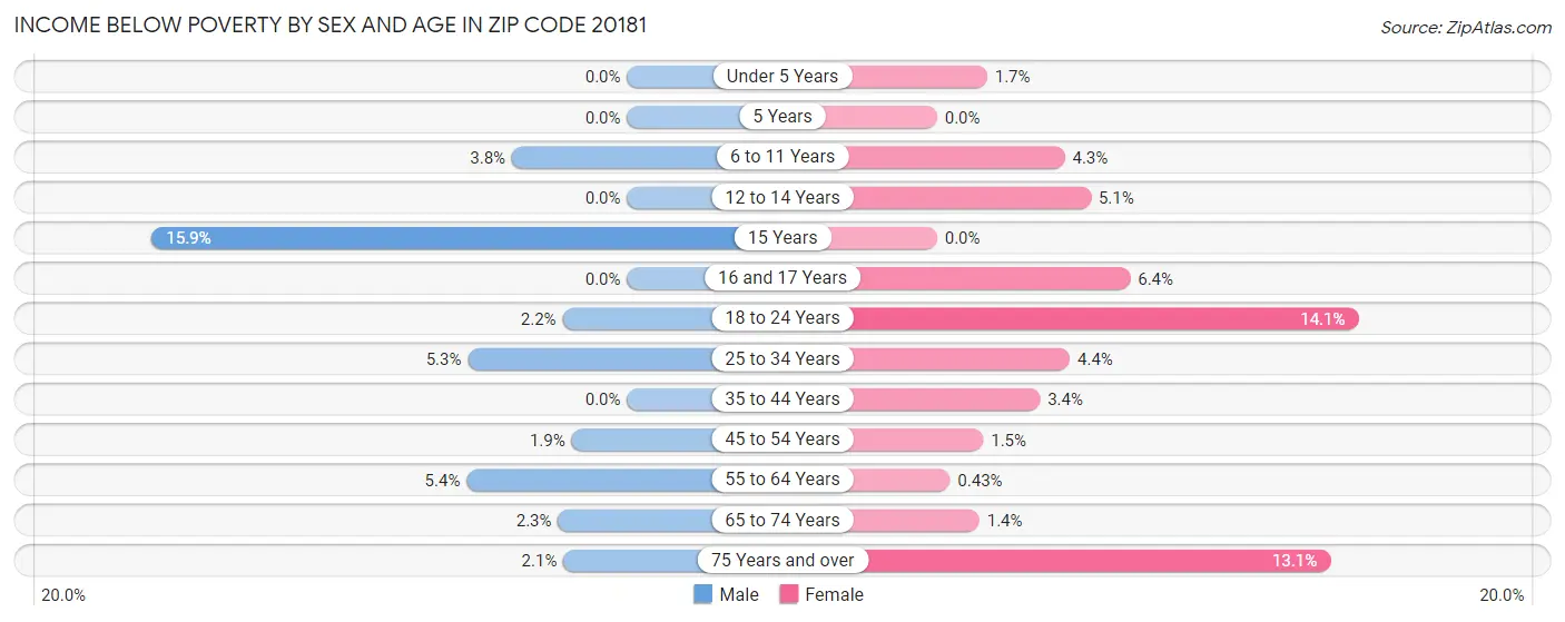 Income Below Poverty by Sex and Age in Zip Code 20181