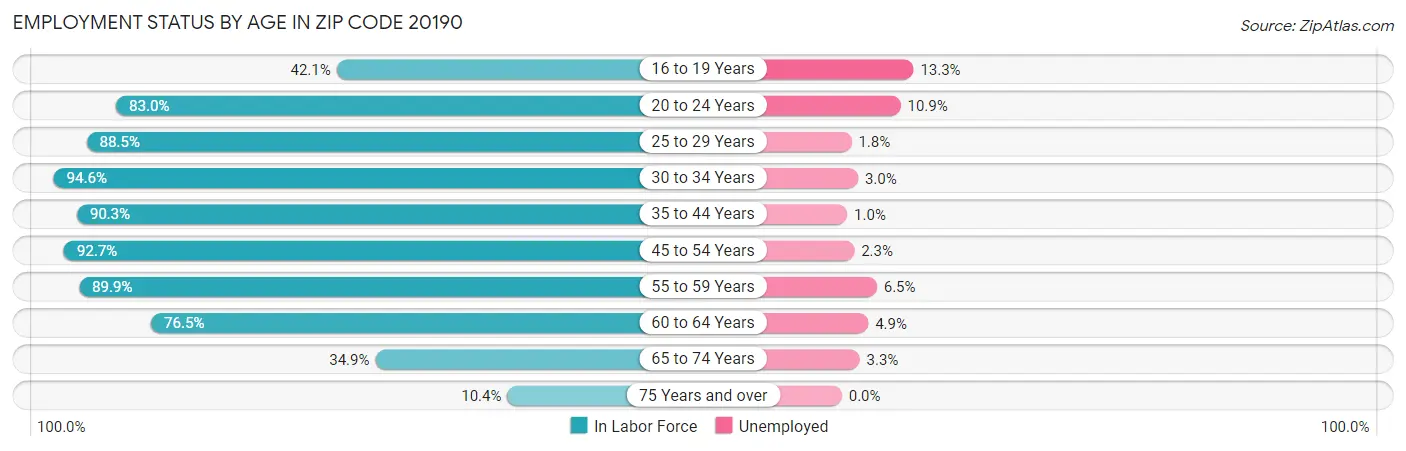 Employment Status by Age in Zip Code 20190