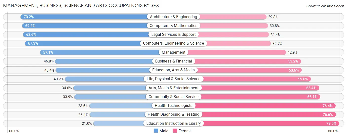 Management, Business, Science and Arts Occupations by Sex in Zip Code 20191