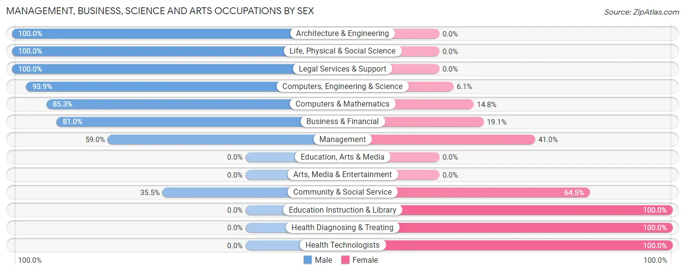 Management, Business, Science and Arts Occupations by Sex in Zip Code 20197