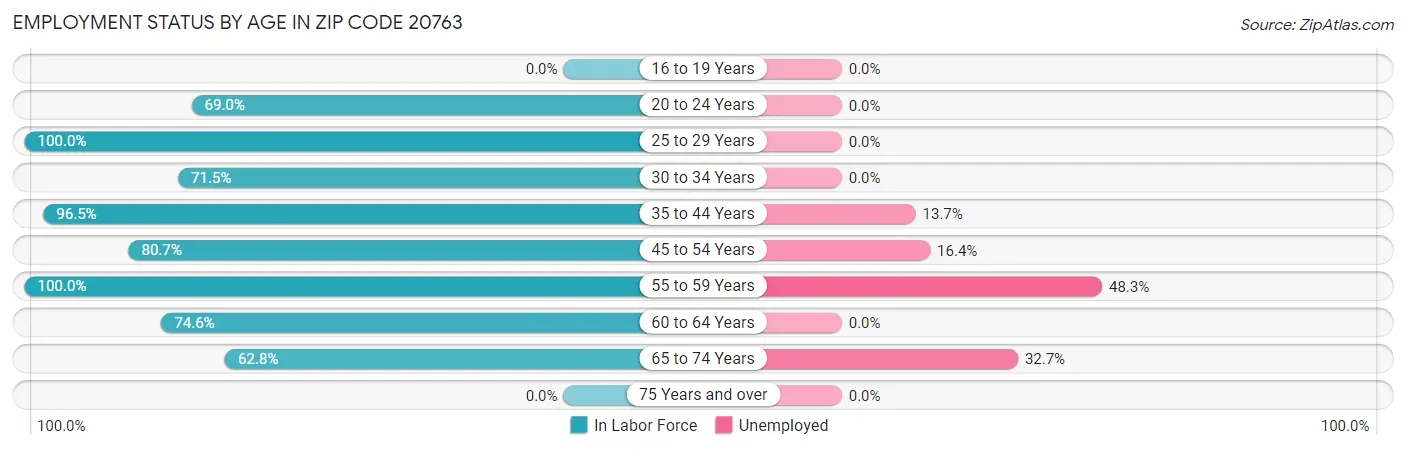 Employment Status by Age in Zip Code 20763