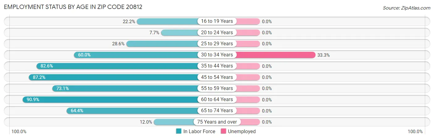 Employment Status by Age in Zip Code 20812