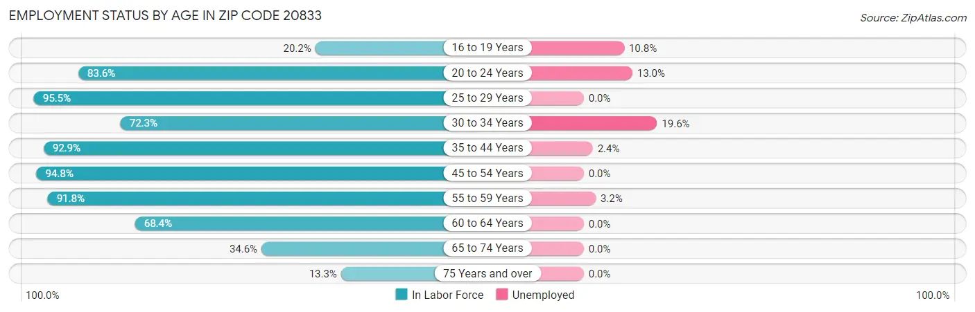 Employment Status by Age in Zip Code 20833