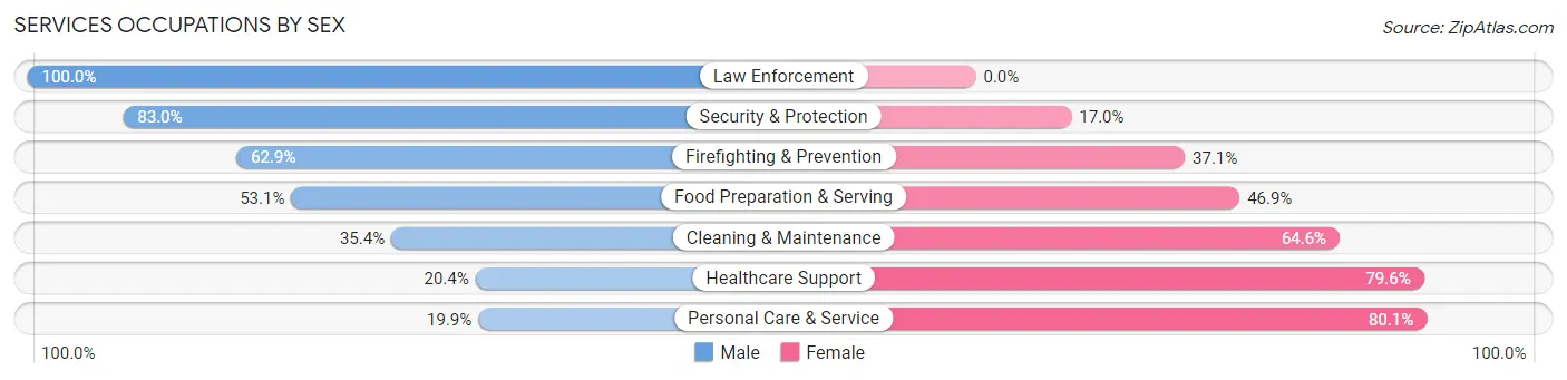 Services Occupations by Sex in Zip Code 20853